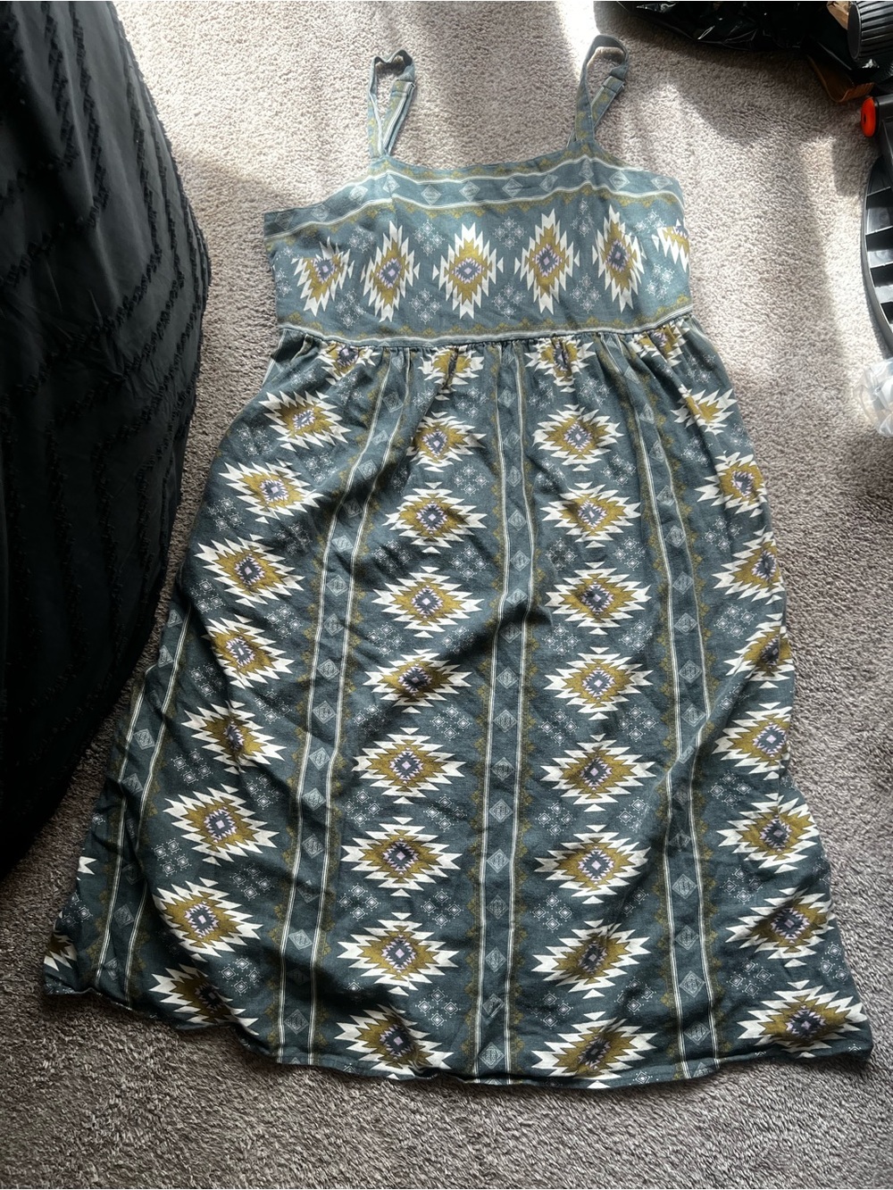 Sonoma Green Patterned Midi Sundress with Mustard Accents